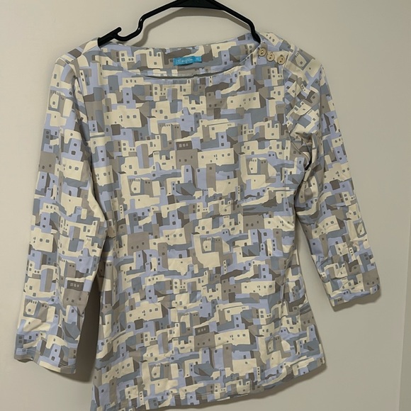J. McLaughlin Light Blue/Gray Abstract Villa Wavesong Catalina Cloth Top Sz XS - Picture 1 of 3